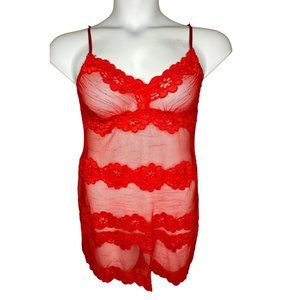 RAMPAGE INTIMATES Red Lace and Mesh Vintage Y2K Chemise Slip Lingerie Size 2X